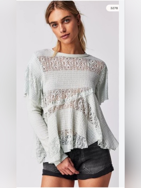 Free People Tops - Free People Lace Stripe Knit Peplum    Top - Light Mint Size M.